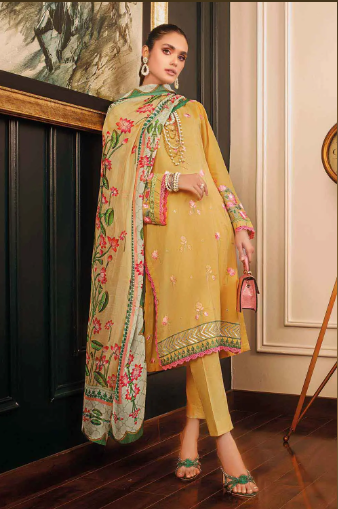 GUL AHMED 3PC Tissue Silk Dupatta With Unstitched Lawn Suit SSM-12003