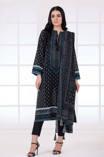 LAKHANY Monochrome Printed Lawn