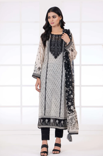 LAKHANY Monochrome Printed Lawn