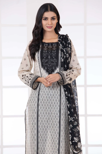 LAKHANY Monochrome Printed Lawn