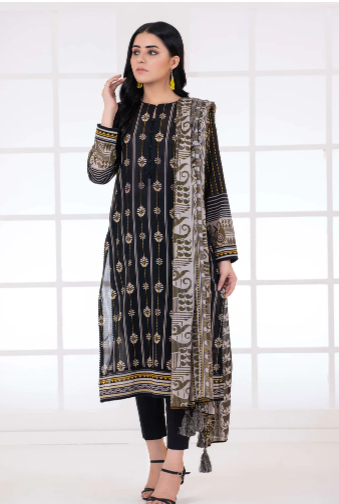 LAKHANY Monochrome Printed Lawn