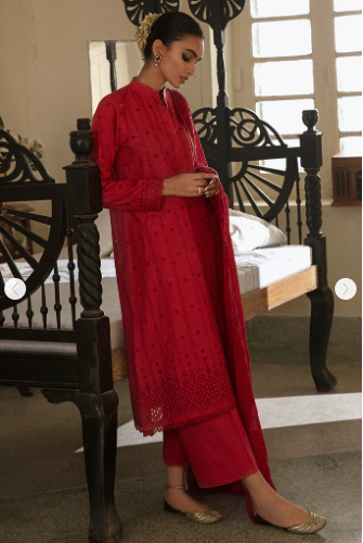 CROSS STITCH RUBY RED-3PC CHIKANKARI LAWN SUIT