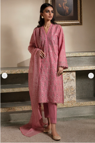 CROSS STITCH CORAL BOUGUET-3PC CHIKANKARI LAWN SUIT