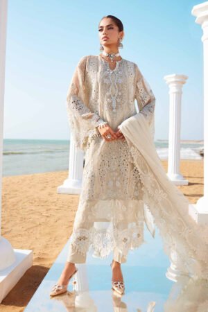 MARIA. B. 3 Piece Unstitched Embroidered Organza Suit | EID LAWN-25-09