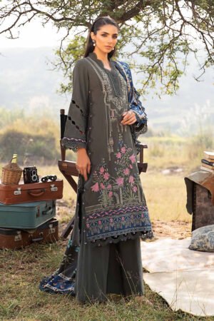 MARIA B 3 Piece Unstitched Printed Linen Suit front view