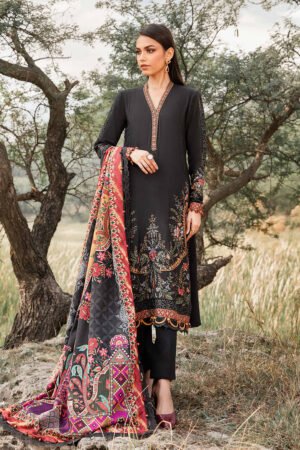 MARIA B 3 Piece Unstitched Printed Linen Suit | MPT-2402-B