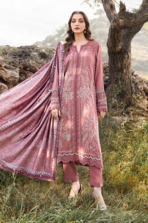 MARIA B 3 Piece Unstitched Printed Linen Suit | MPT-2404-A MARIA B 3 Piece Unstitched Printed Linen Suit front view