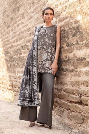 3 Piece Unstitched Printed Linen Suit front view