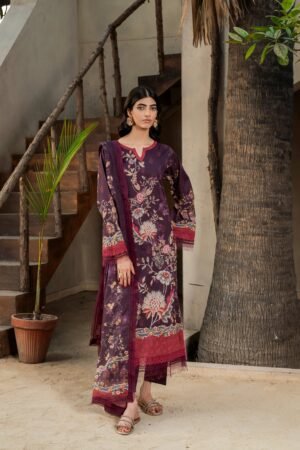 FIRDOS Printed - Lawn - 3pc - D145 - MULBERRY