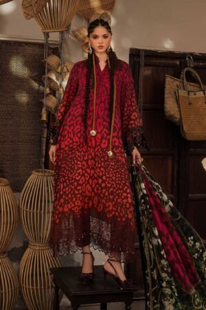 MARIA. B. 3 Piece Unstitched Embroidered Linen Suit-1A