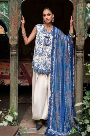 MARIA. B. 3 Piece Unstitched Embroidered Irish Linen Suit-8A